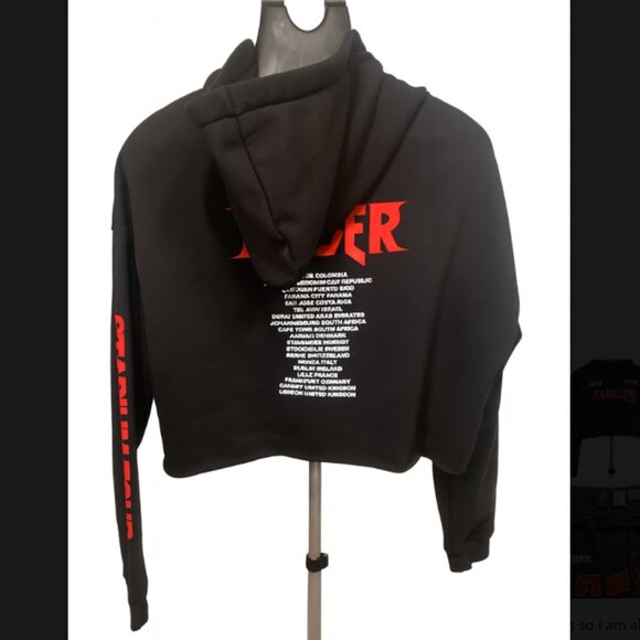 Justin Bieber x H&M Stadium Tour Cropped Hoodie Black Red Graphic Sz M - Picture 3 of 4